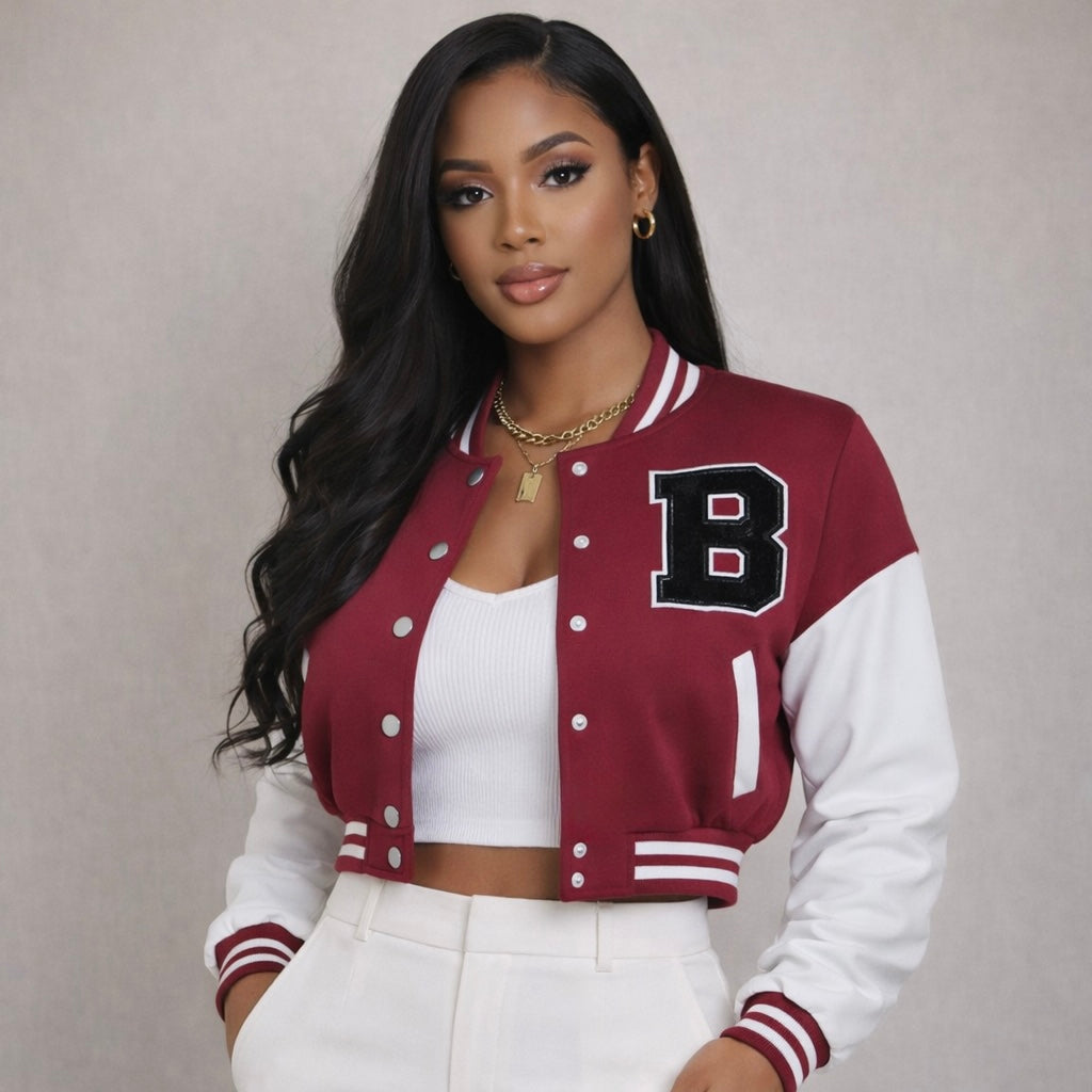 Classic Letter Patch Varsity Jacket – Cropped Fit