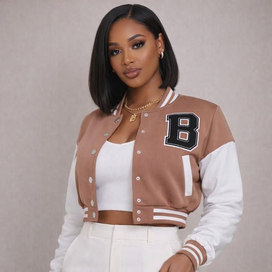 Classic Letter Patch Varsity Jacket – Cropped Fit