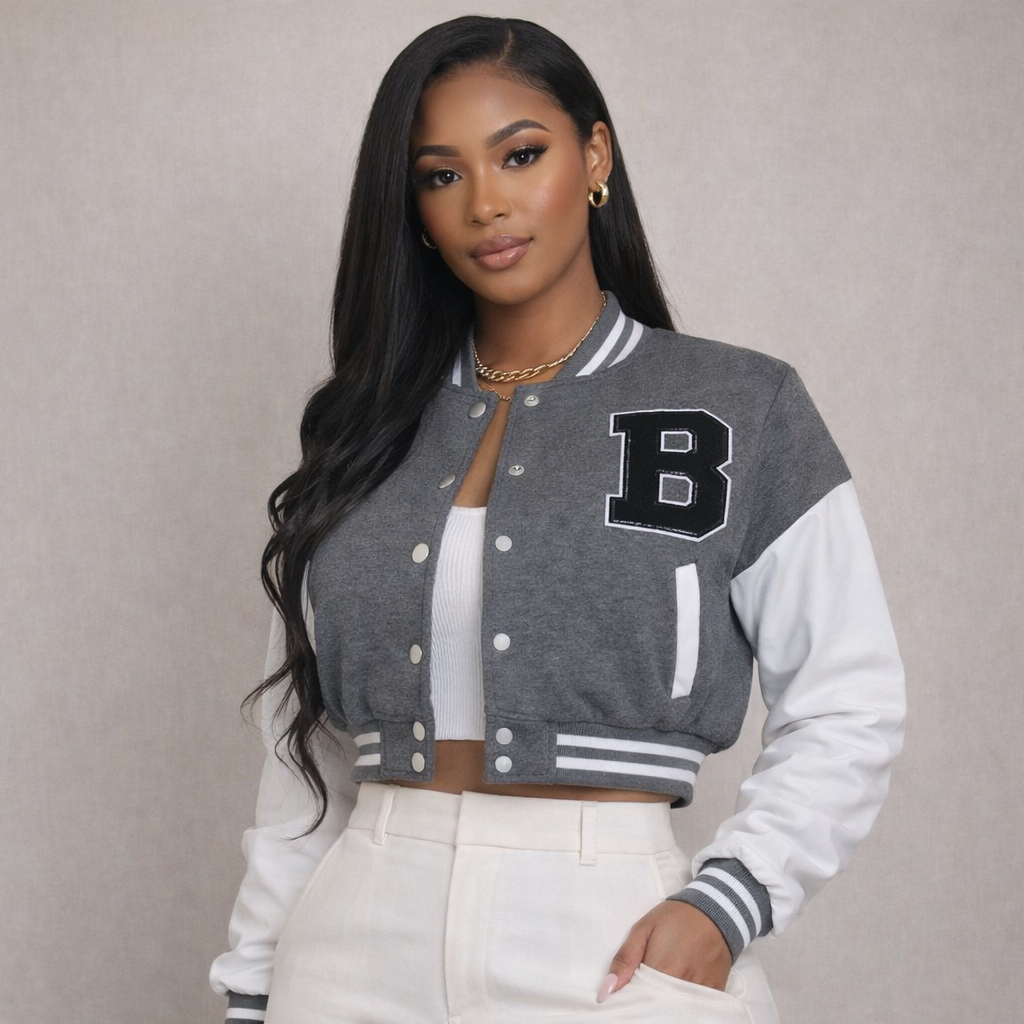 Classic Letter Patch Varsity Jacket – Cropped Fit